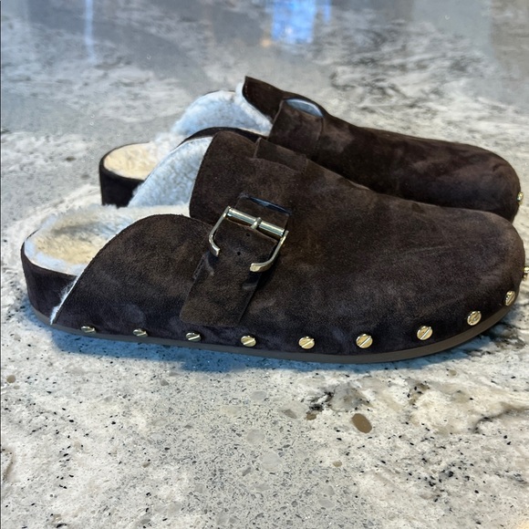 Veronica Beard Shoes - VERONICA BEARD  Fern Brown Suede & Shearling Clogs - Size 8